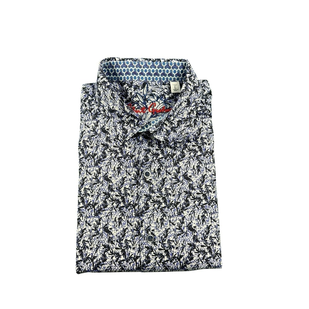 Robert Graham Blue Black AOP Cotton Men’s S/S Button Front Size Large